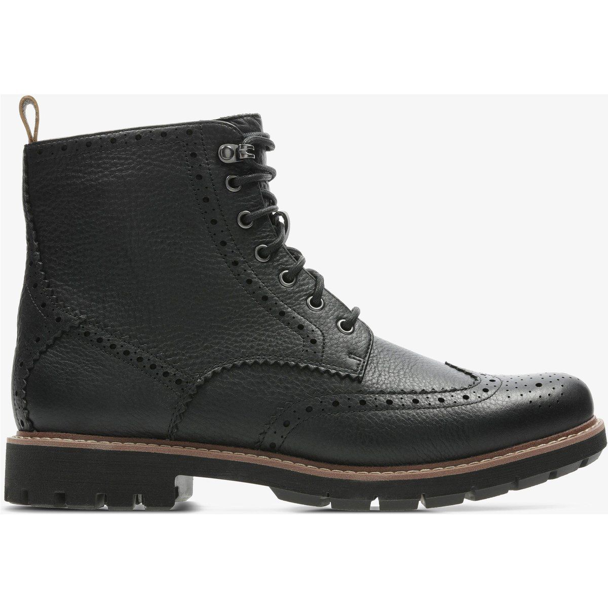 Schwarze Leder Schnürstiefel mit Flügelkappe