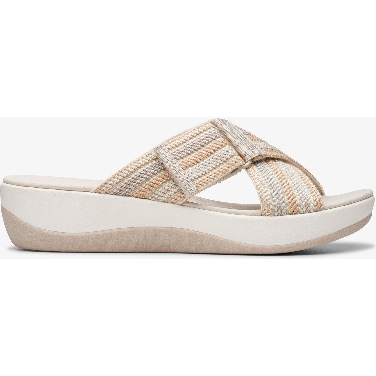 Beige gestreifte gewebte Riemchensandalen