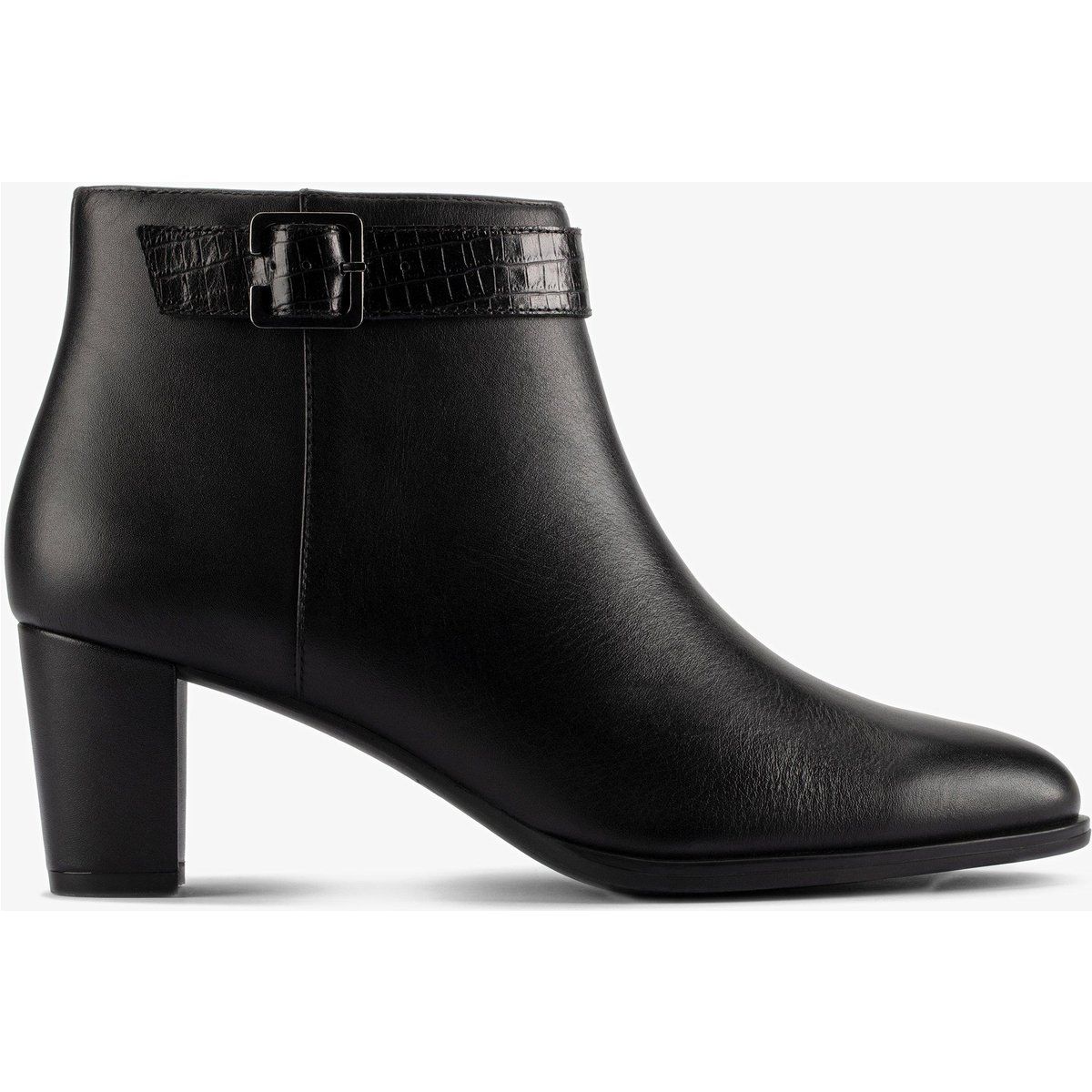 Schwarze Lederstiefelette mit Schnalle