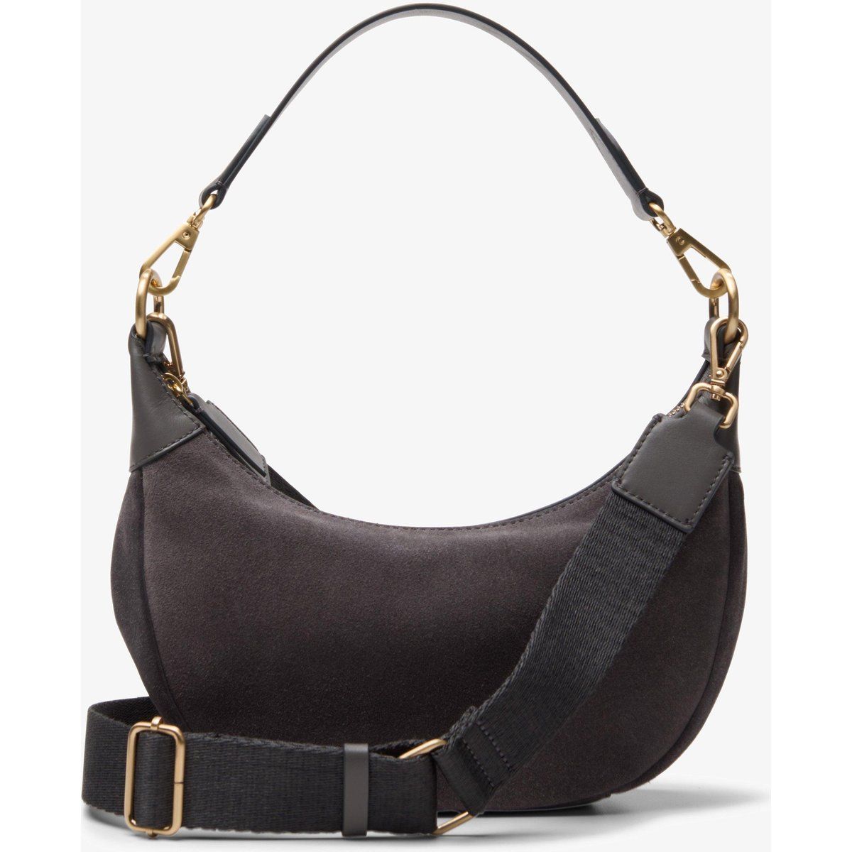 Dunkelgraue Wildleder-Halbmondtasche