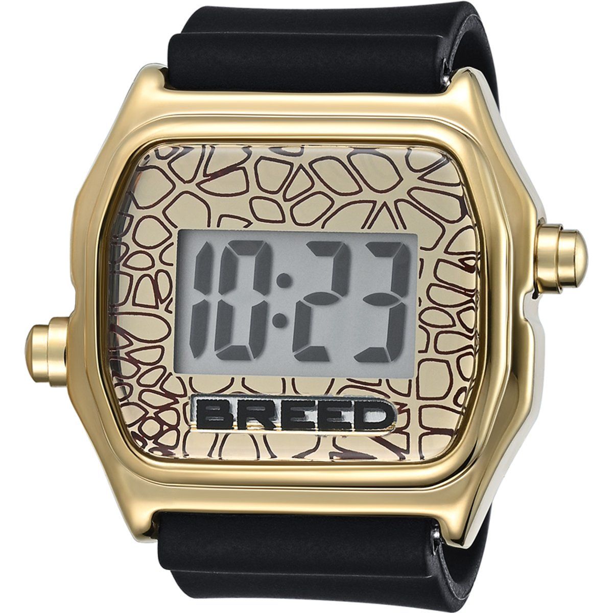 Goldfarbene Digitaluhr mit schwarzem Armband