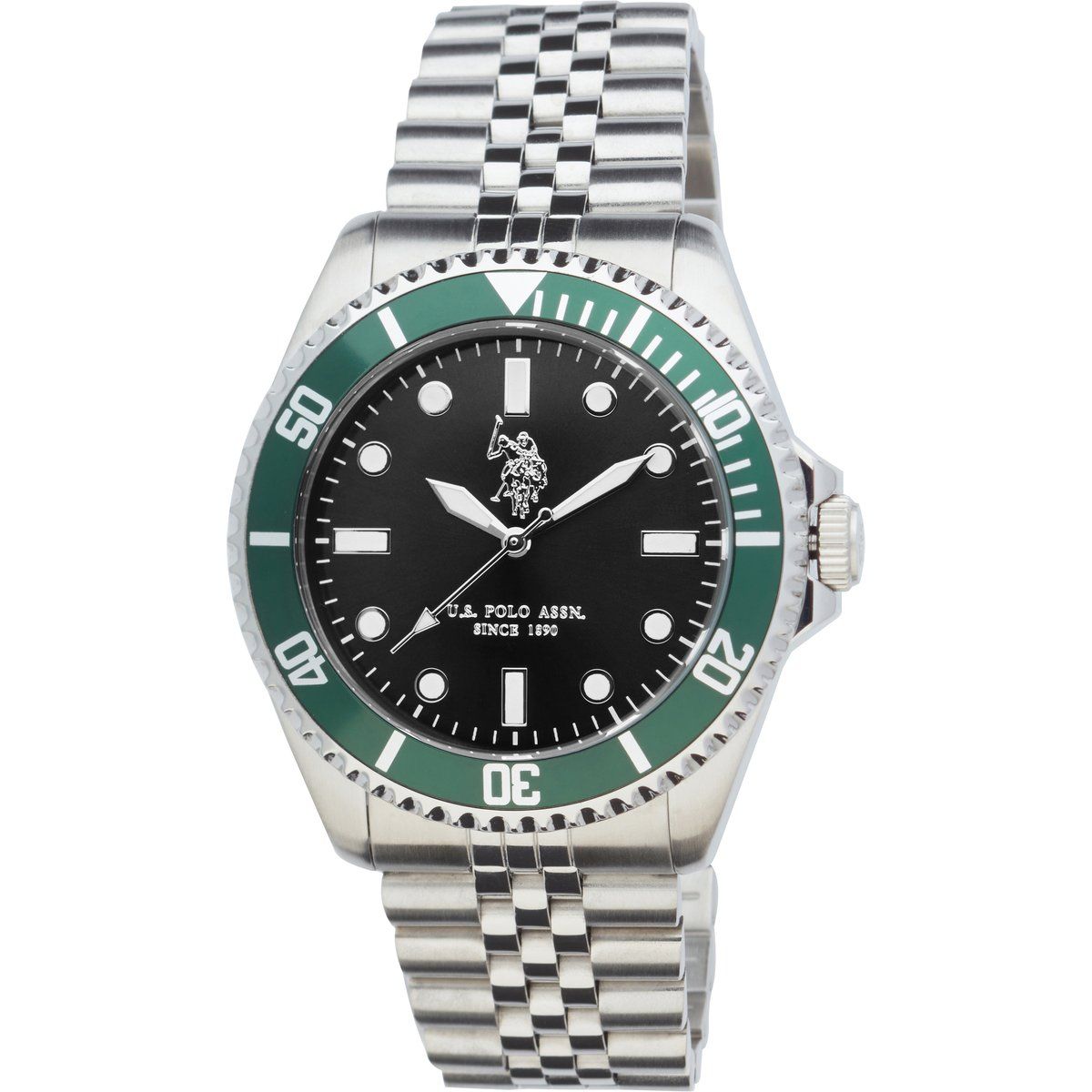 Edelstahl Uhr mit grüner Lünette