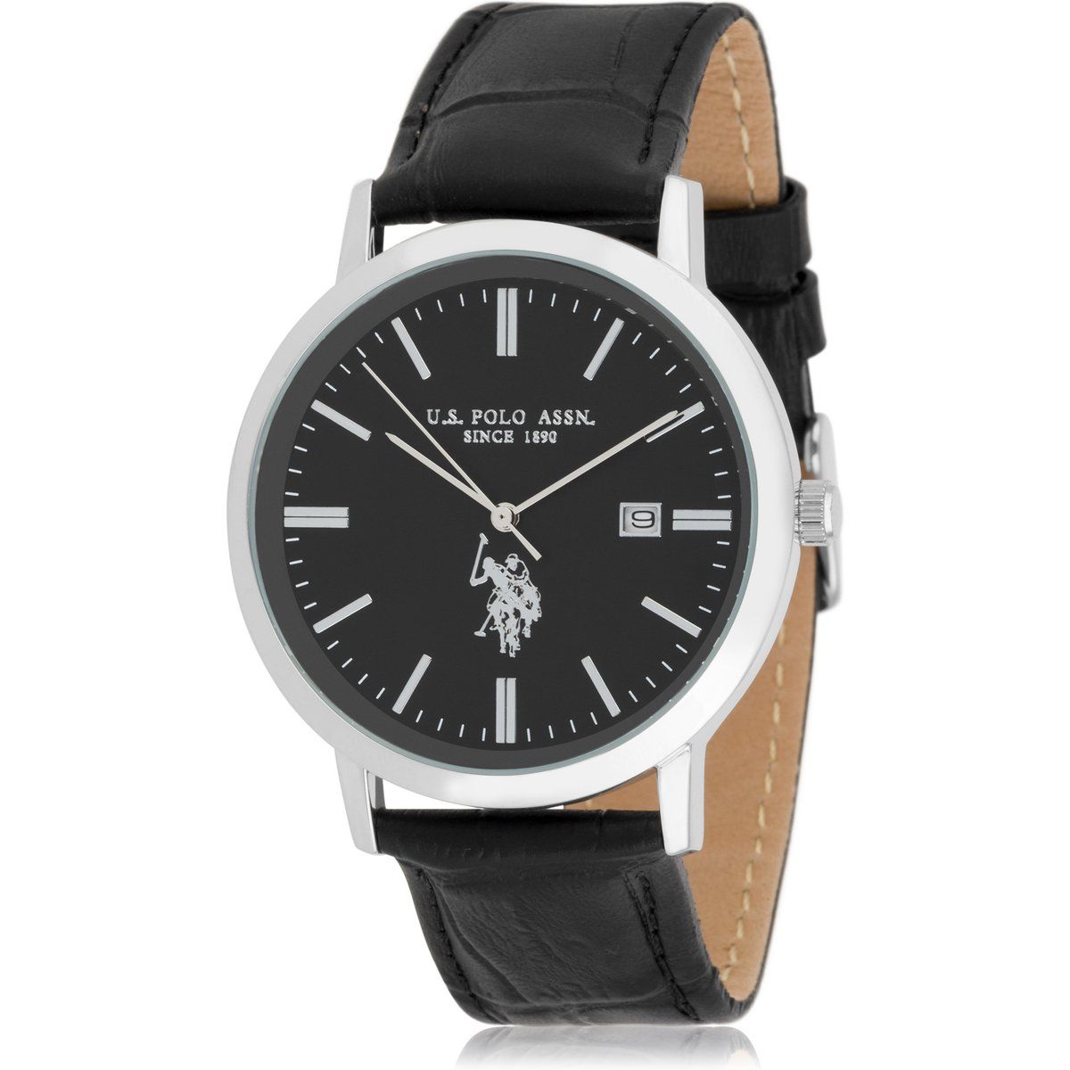 Klassische Uhr mit schwarzem Lederarmband