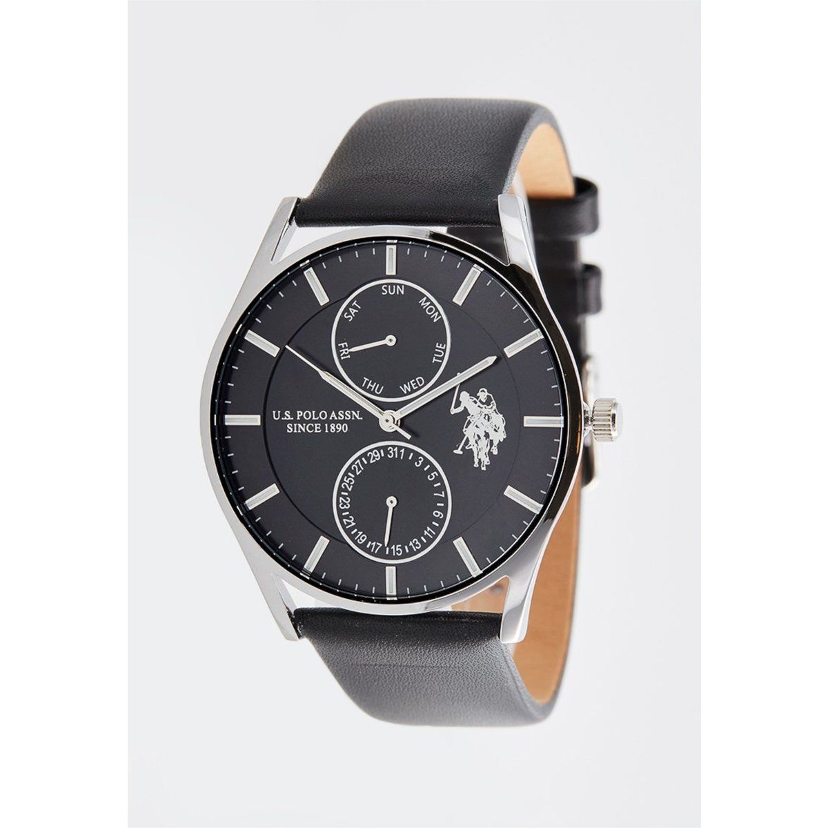 Herrenuhr mit schwarzem Lederarmband