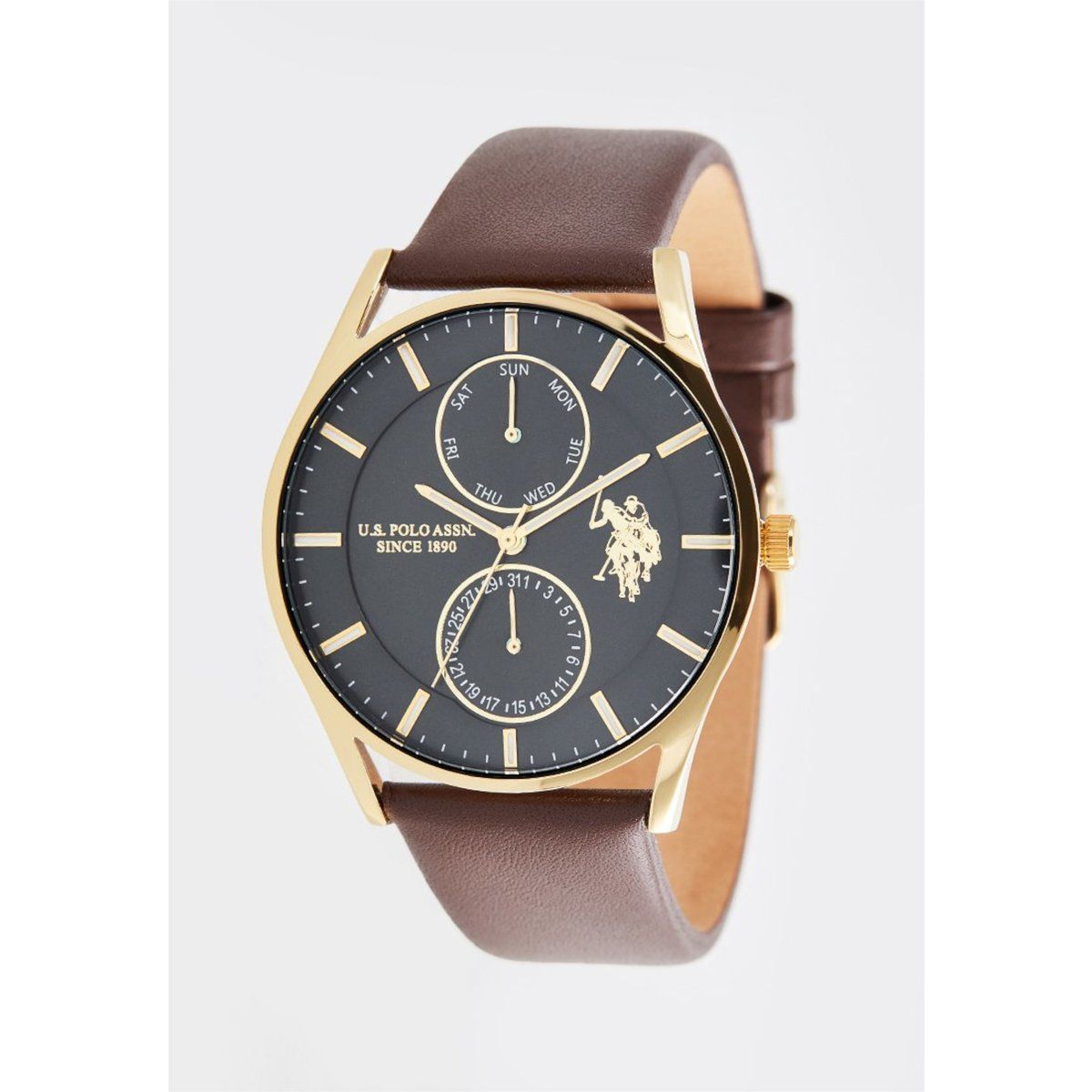 Herrenarmbanduhr mit braunem Lederband