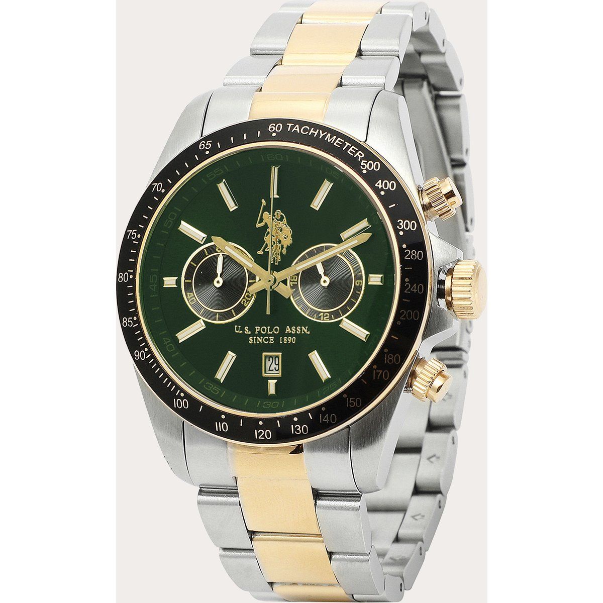 Grün Zifferblatt Zweifarbige Chronograph Uhr
