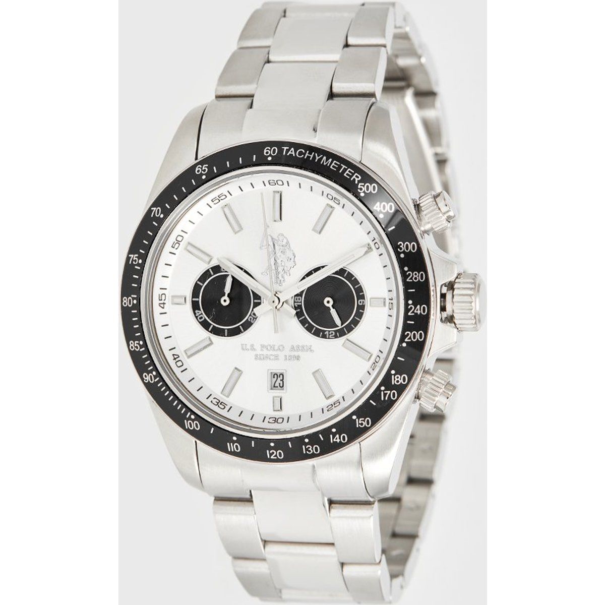 Silberne Chronograph Uhr mit schwarzer Lünette