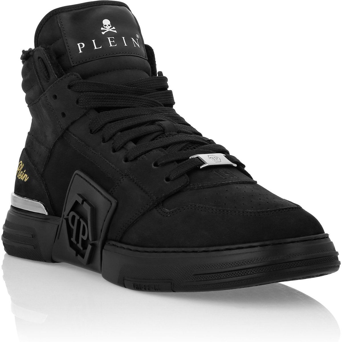 Schwarzer Leder Mid-Top Sneaker
