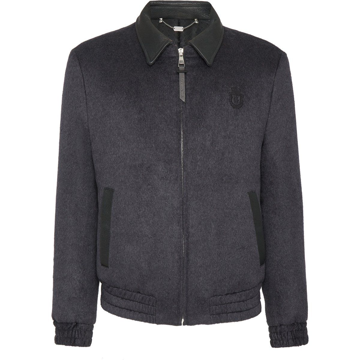 Bomberjacke aus Wollmischung mit Lederkragen