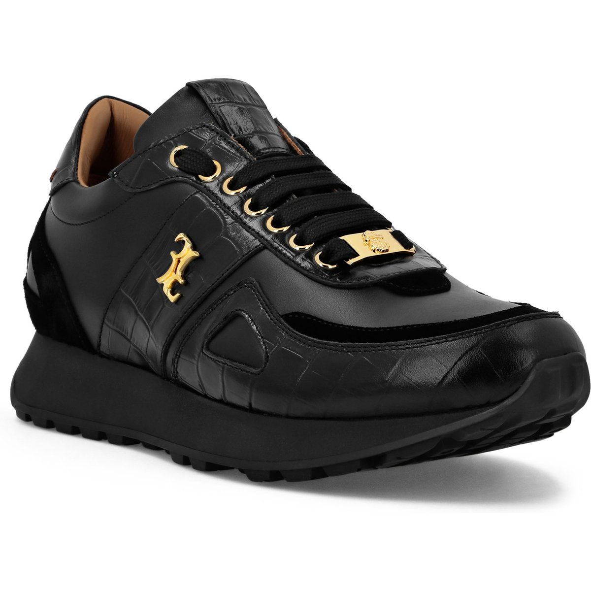 Luxuriöse Leder-Sneakers mit Kroko-Prägung