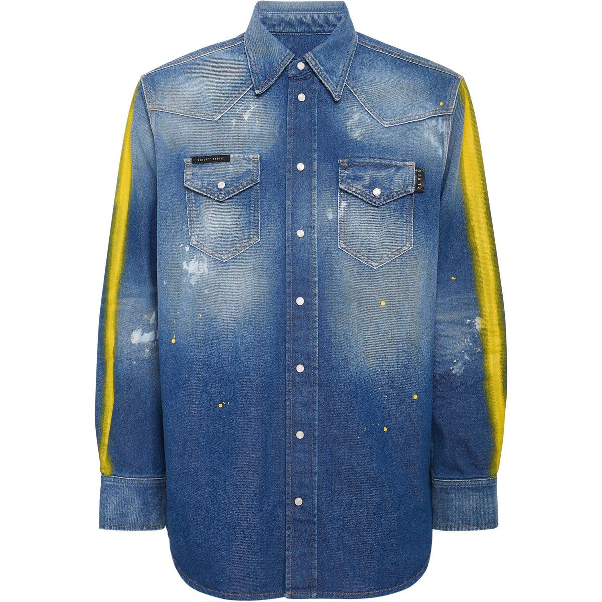 Denim-Westernhemd mit Used-Effekt und Streifen