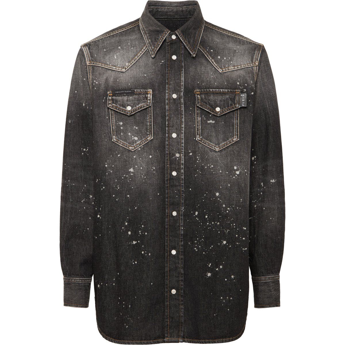 Schwarzes Denim-Westernhemd im Used-Look