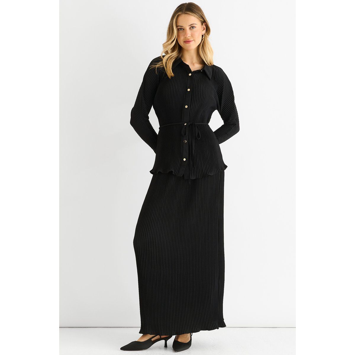 Plissee-Maxirock mit elastischer Taille