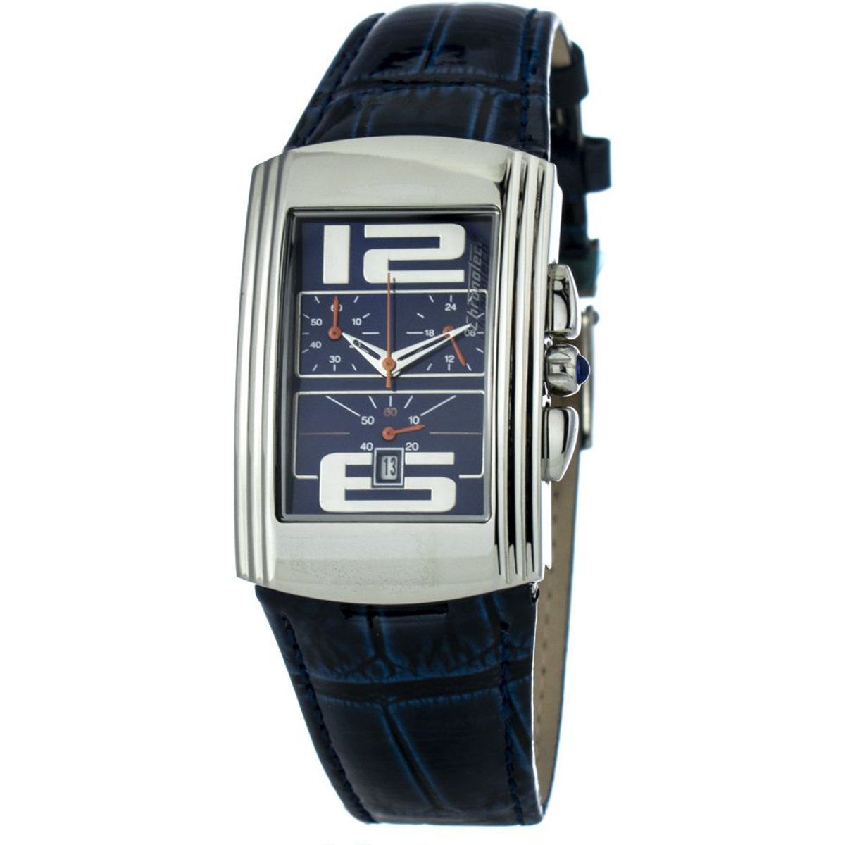Blaue rechteckige Lederuhr