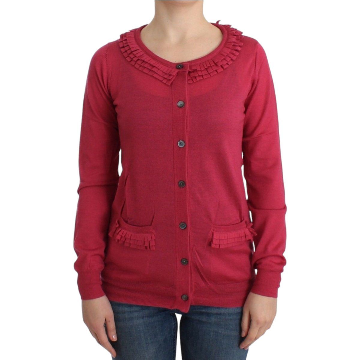 Rüschenbesatz Strickjacke mit Knopfleiste