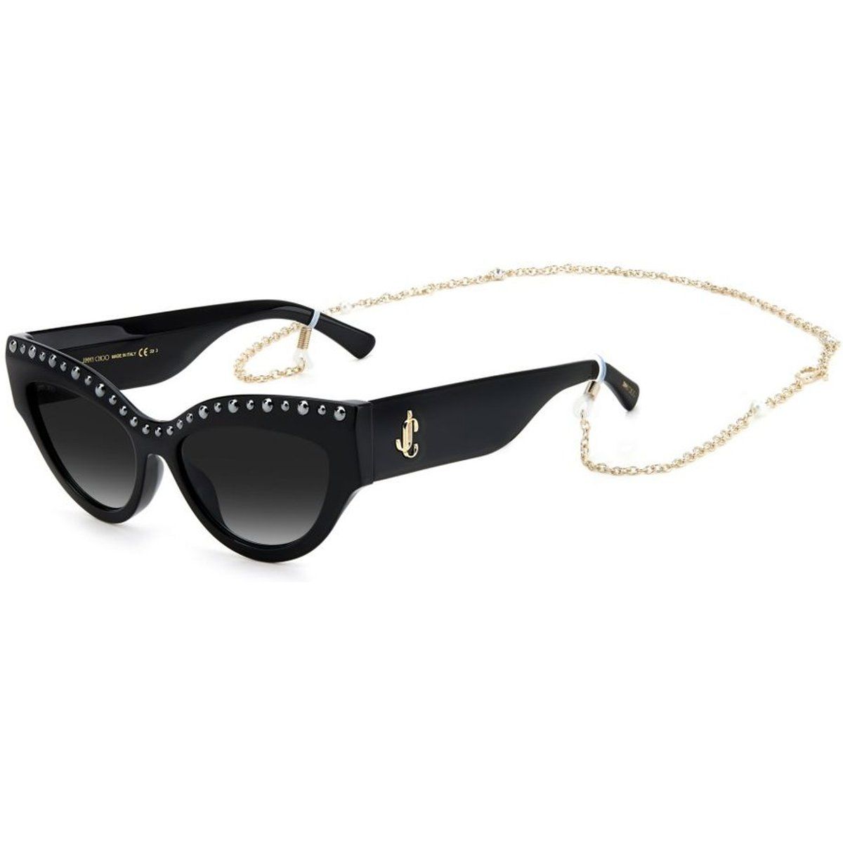 Kristallverzierte Cateye-Sonnenbrille mit Kette