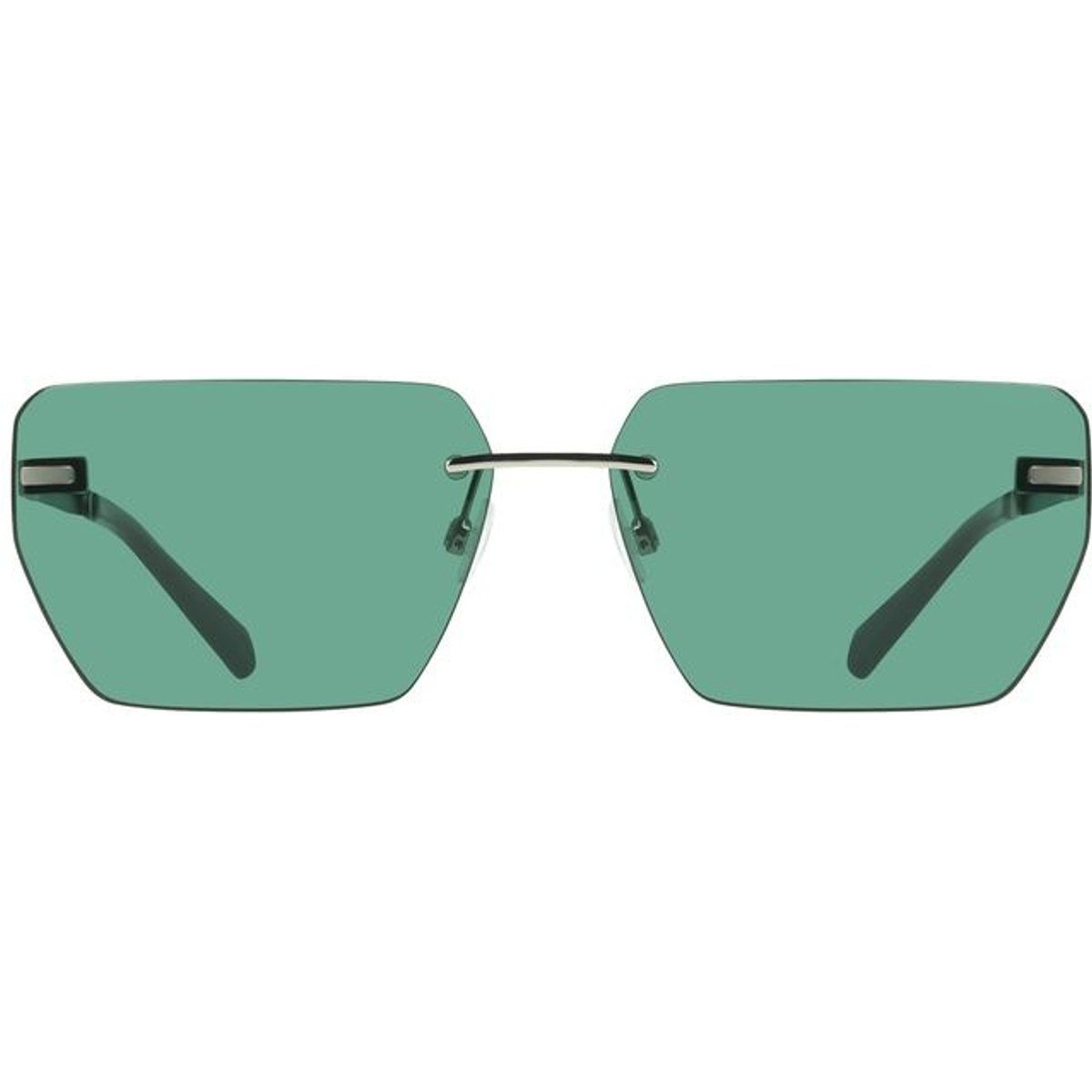 Quadratische, randlose Sonnenbrille mit grünen Gläsern