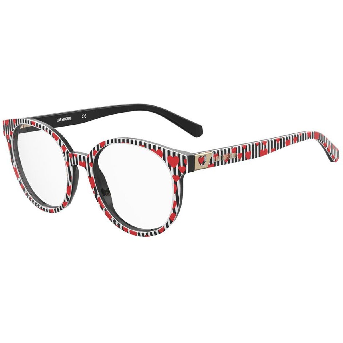 Runde Brille mit rotem Herzdesign
