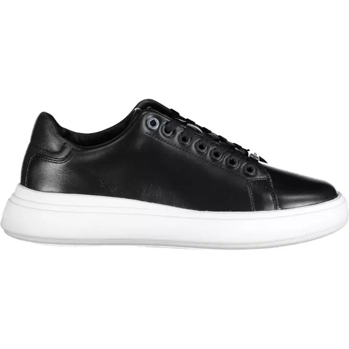 Schwarze Leder Plateau Sneaker