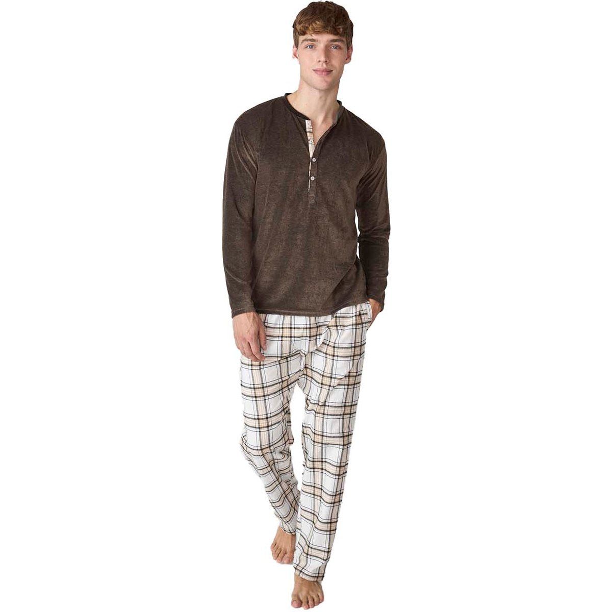 Herren-Loungeset aus Velours mit karierter Hose