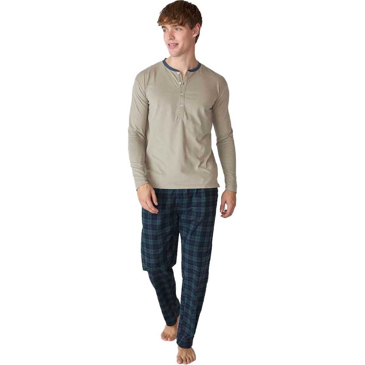 Baumwoll-Schlafanzug-Set für Herren, lange Ärmel