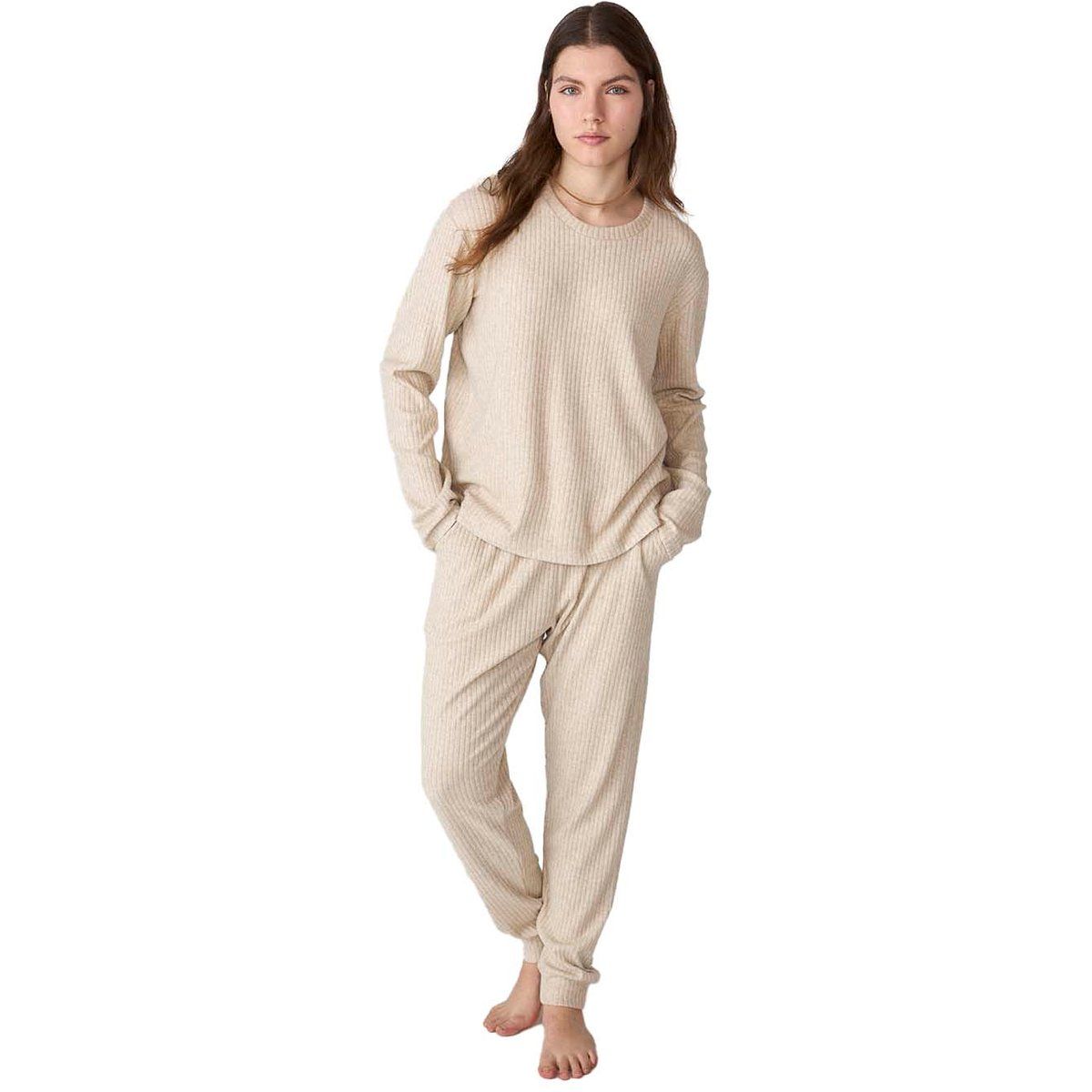 Geripptes Damen-Schlafanzugset mit langen Ärmeln