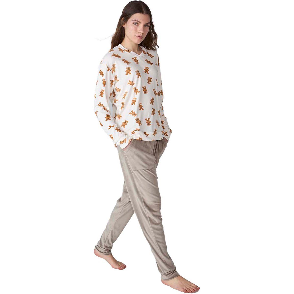 Damen Samt Langarm Pyjama Set