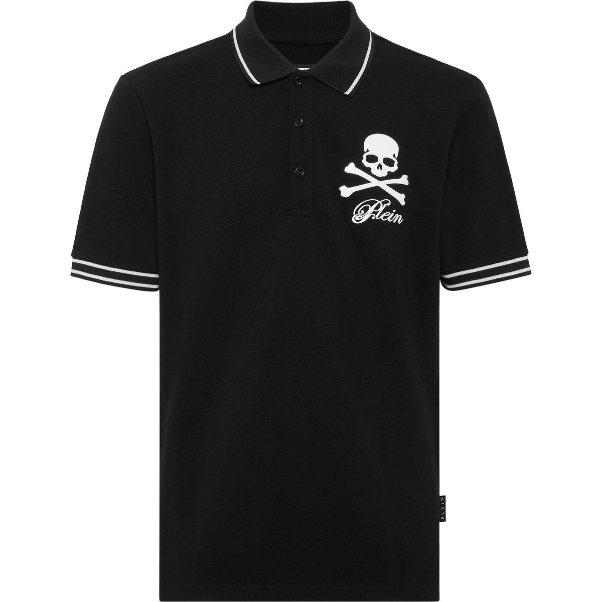 Schwarzes Piqué-Poloshirt mit Totenkopf