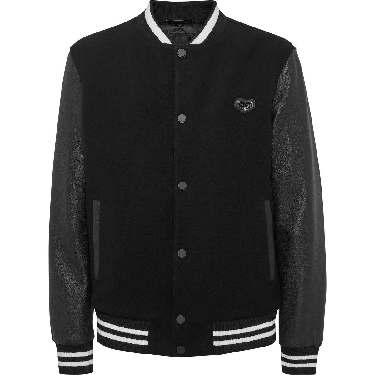 Schwarze Collegejacke mit Lederärmeln