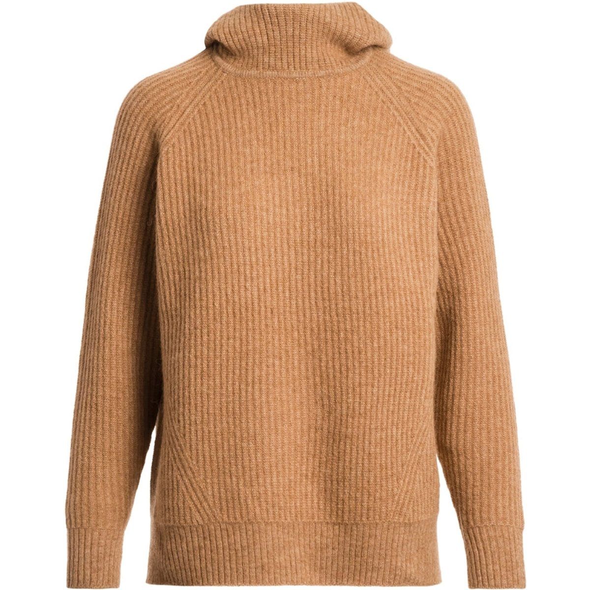Kamelbrauner Strick-Hoodie aus Wollmischung