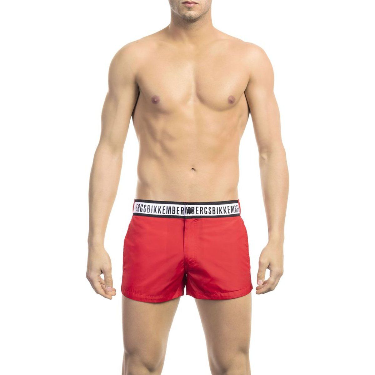 Rote, schnell trocknende Badeshorts mit Logobund