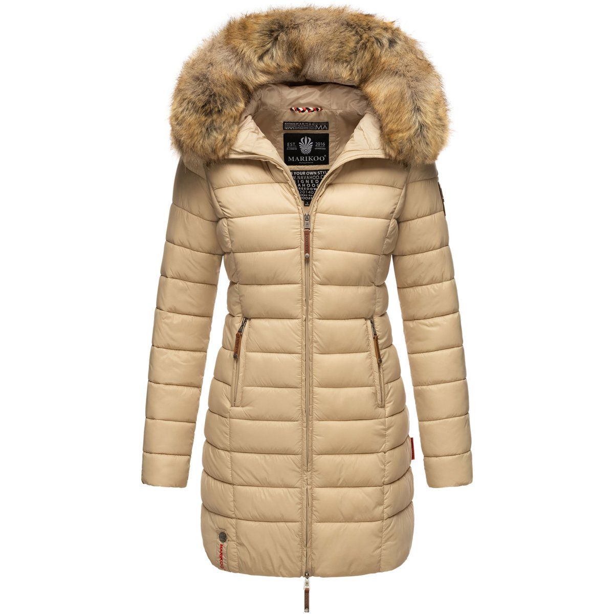 Gesteppter mittellanger Puffer Mantel mit Kunstfell