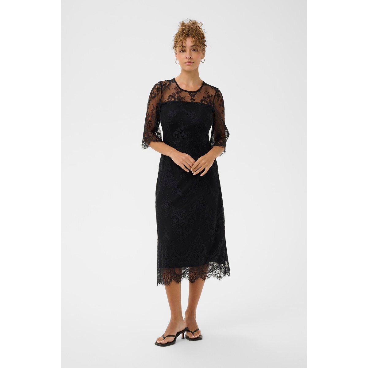Elegantes Midi-Spitzenkleid mit Ärmeln