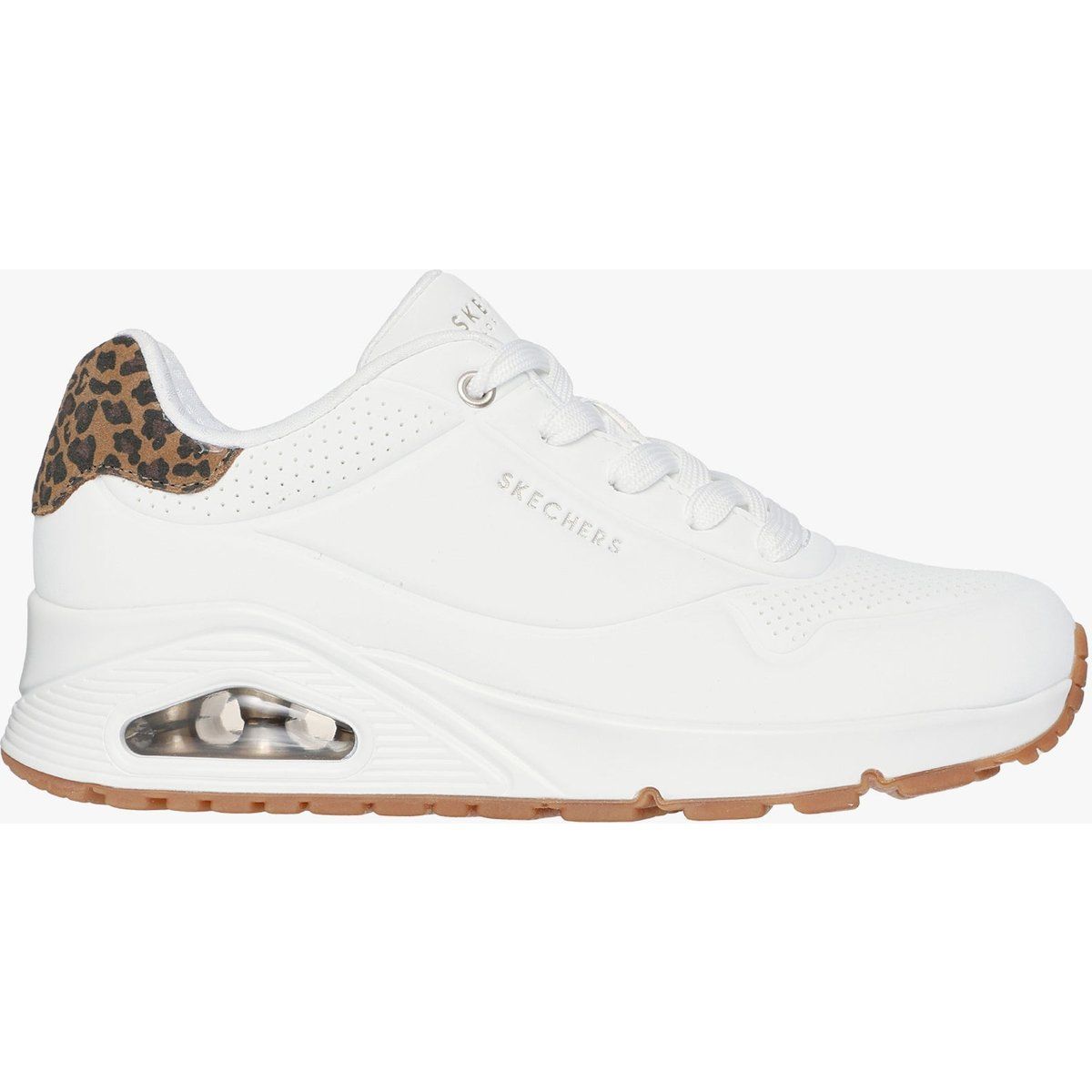 Skechers 177093/whld Uno-Jungle Nite Damen Sneakers Weiß Durabuck/leopardenmuster