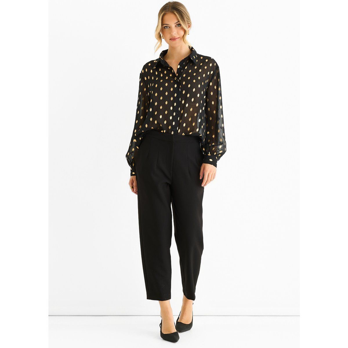Chiffonhemd mit Metallic-Folien-Jacquard