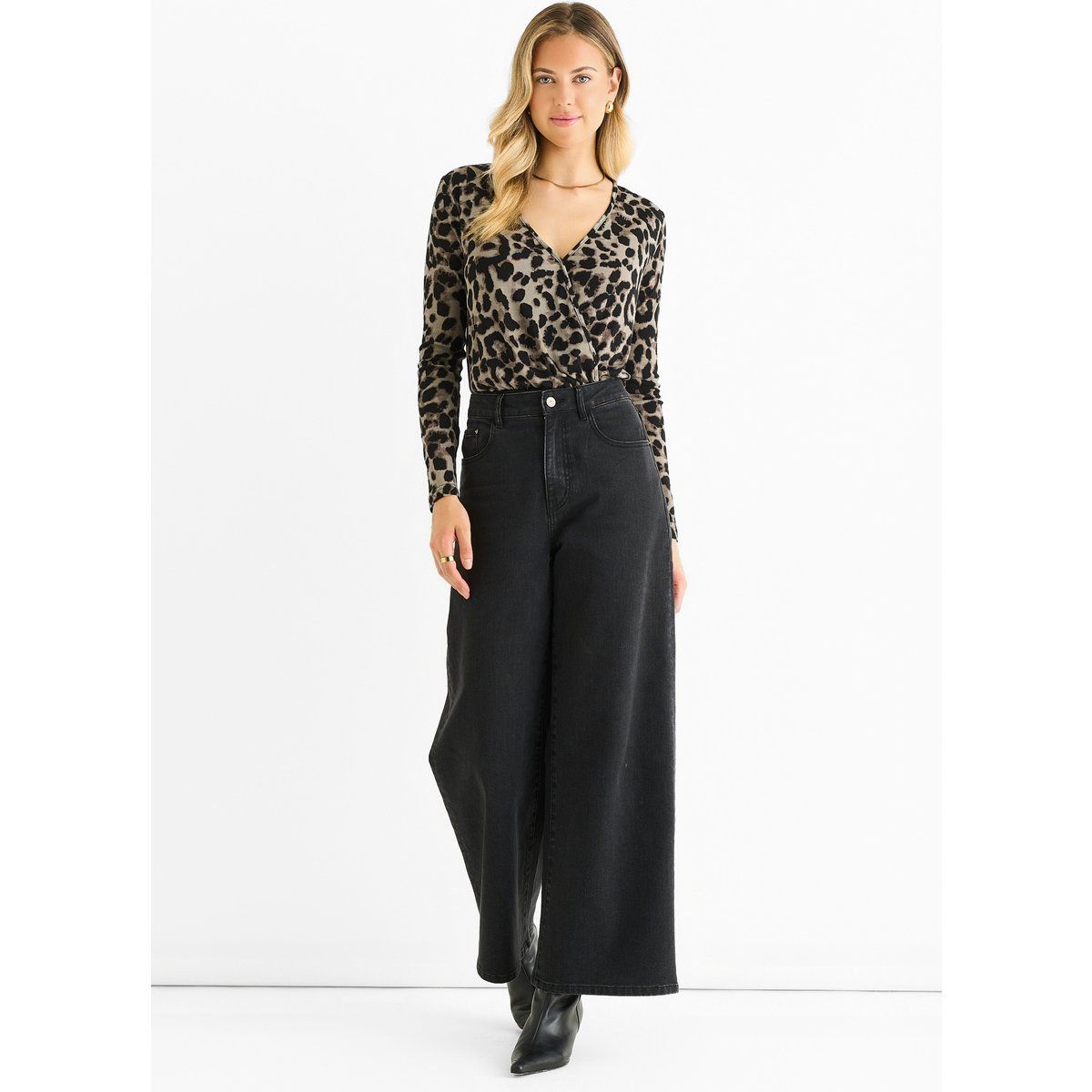 Jersey-Wickelbody mit Animal-Print