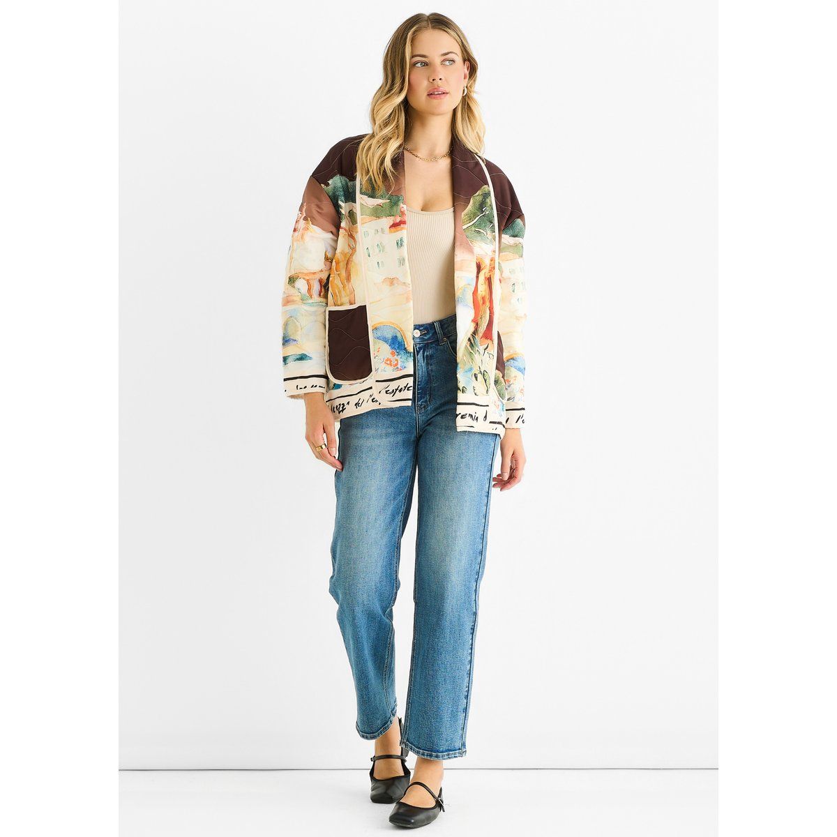 Leichte Steppjacke mit Schokoladenwasser-Druck