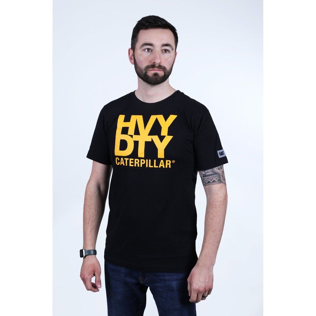 Caterpillar Hochleistungs-Baumwoll-Herren T-Shirts in Schwarz mit kurzen Ärmeln