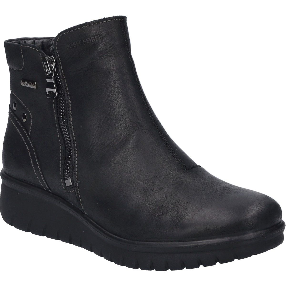 Schwarze Leder Stiefelette mit Reißverschluss