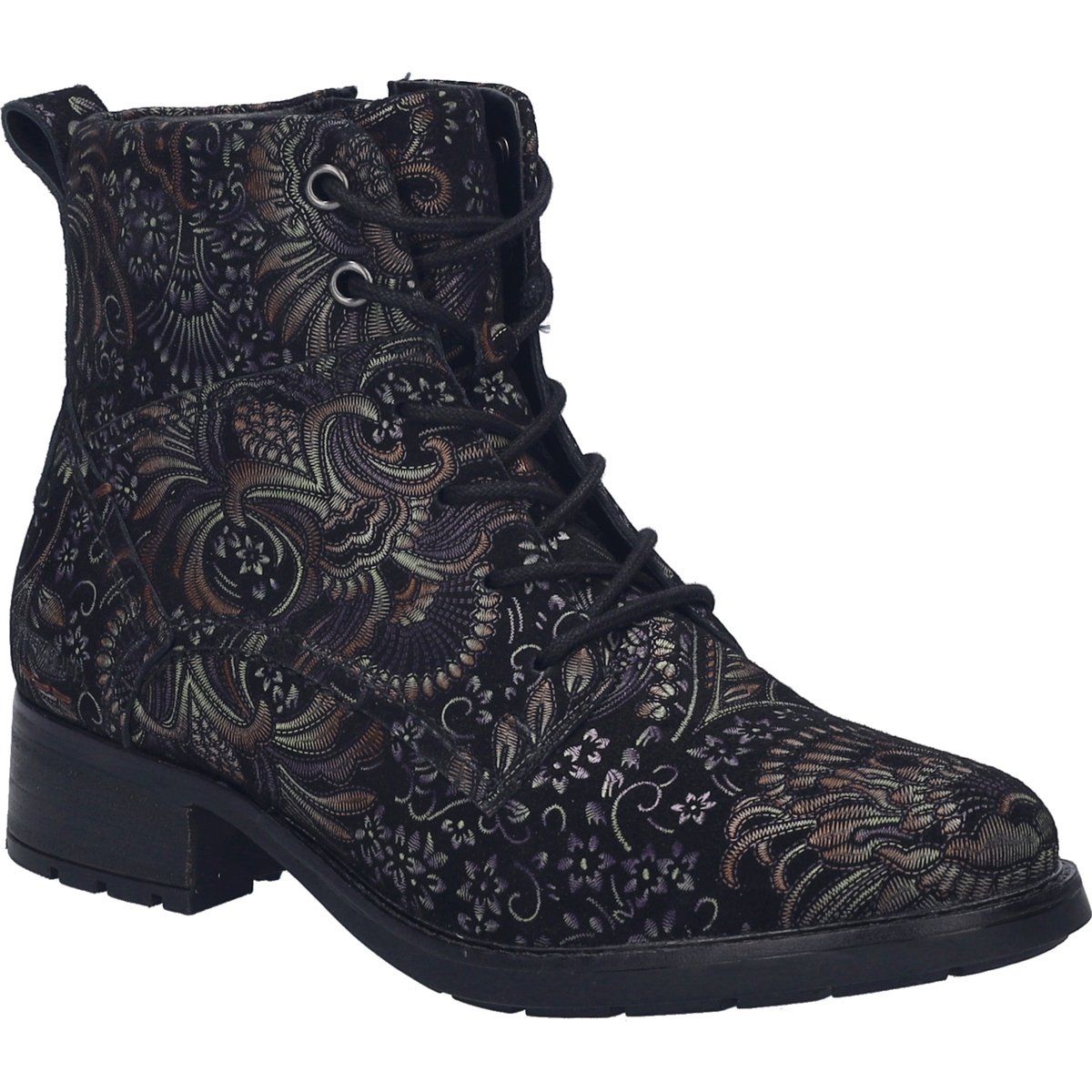 Stiefelette mit Blumenmuster und Schnürung