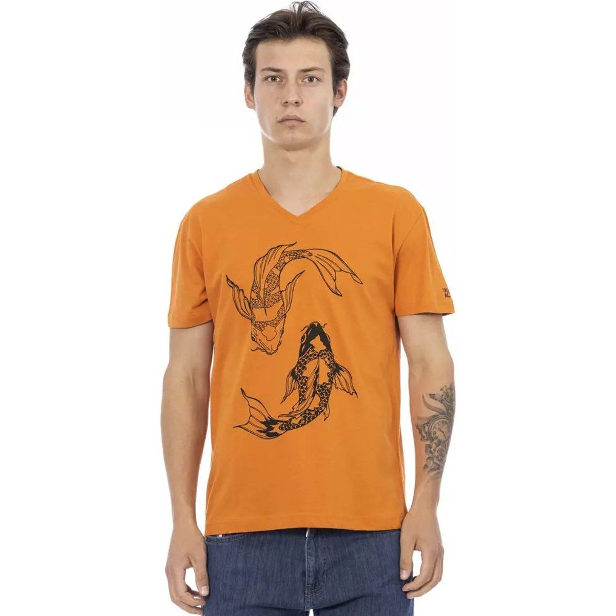 Koi-Fisch Grafik V-Ausschnitt T-Shirt