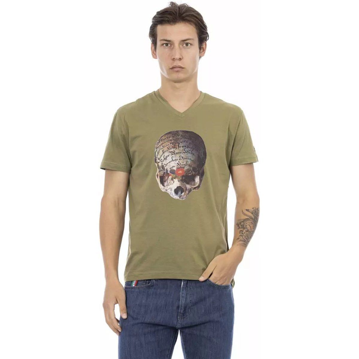 Totenkopf Grafik T-Shirt mit V-Ausschnitt