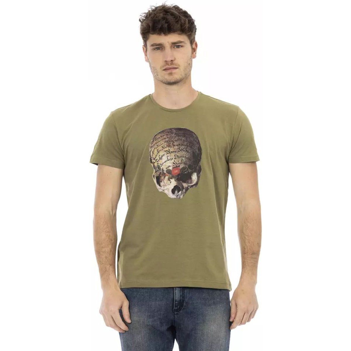 T-Shirt Olive mit Schädel Grafikprint