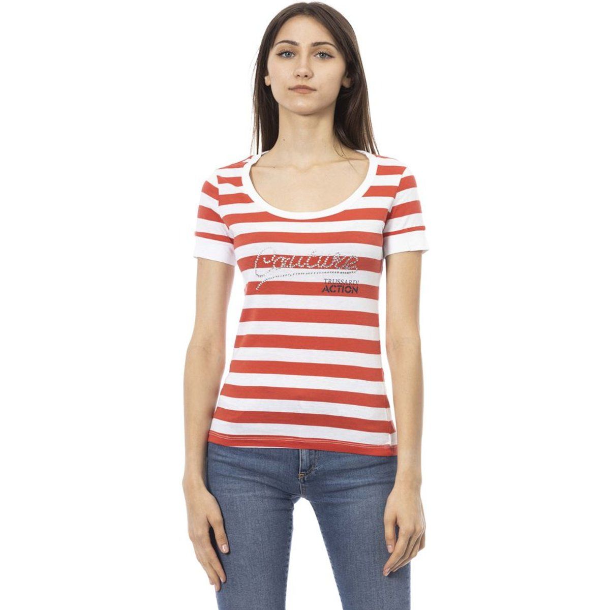 Gestreiftes T-Shirt mit Strassdetails