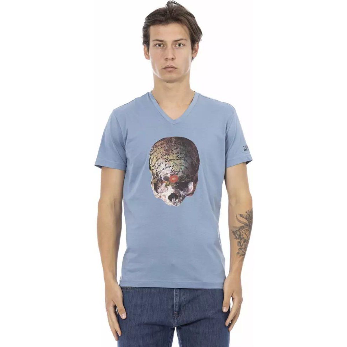 Totenkopf Grafik V-Ausschnitt T-Shirt