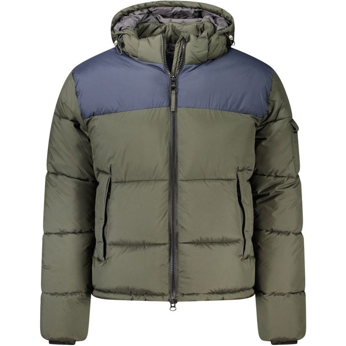 Colorblock-Pufferjacke mit Kapuze