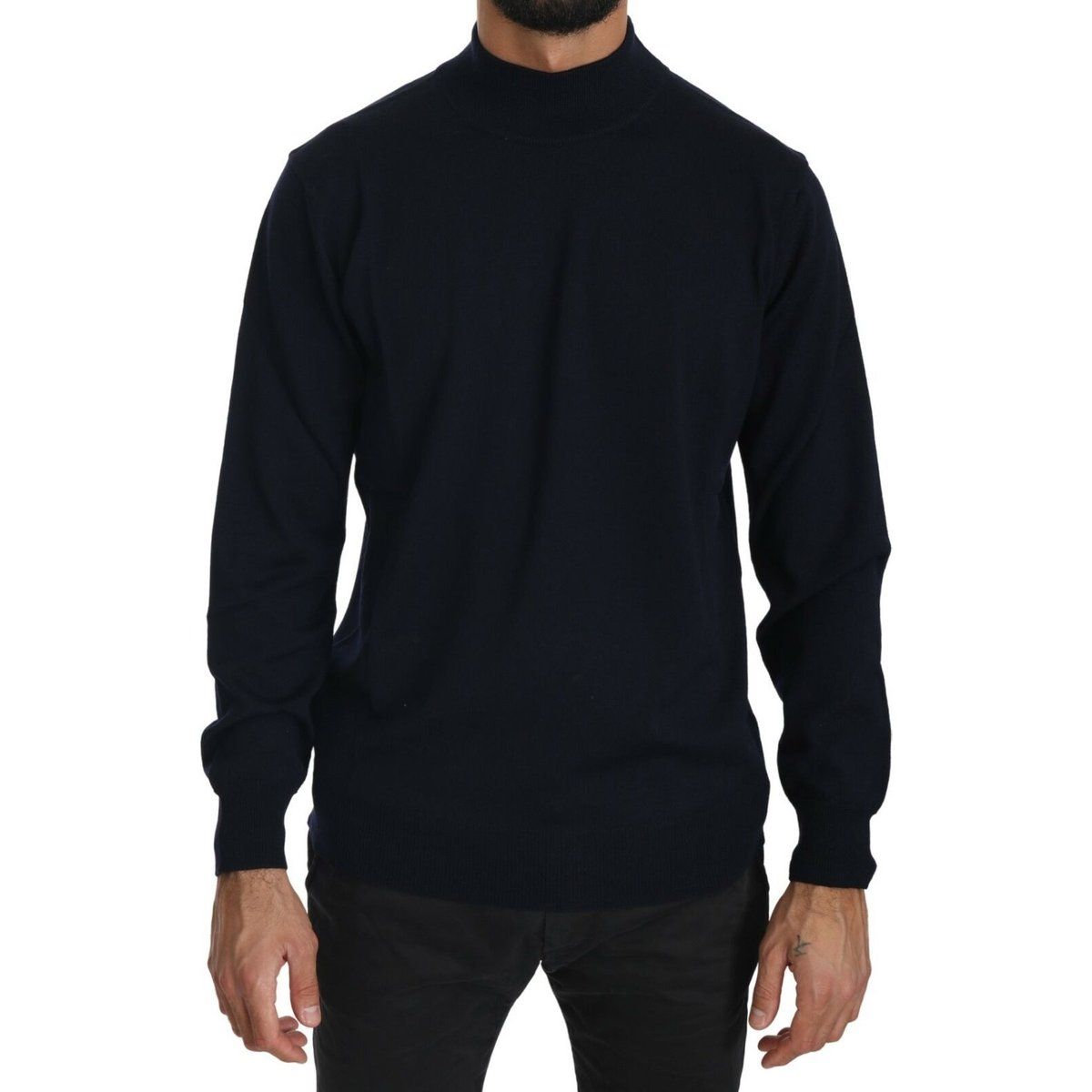 Marineblauer Kaschmirpullover mit Stehkragen