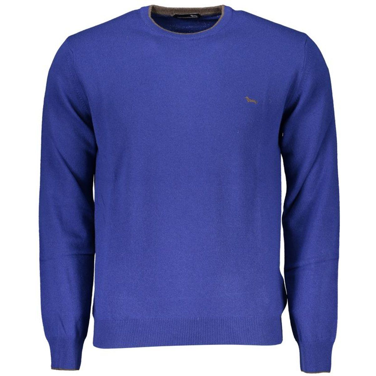 Blauer einfarbiger Baumwollpullover mit Rundhalsausschnitt