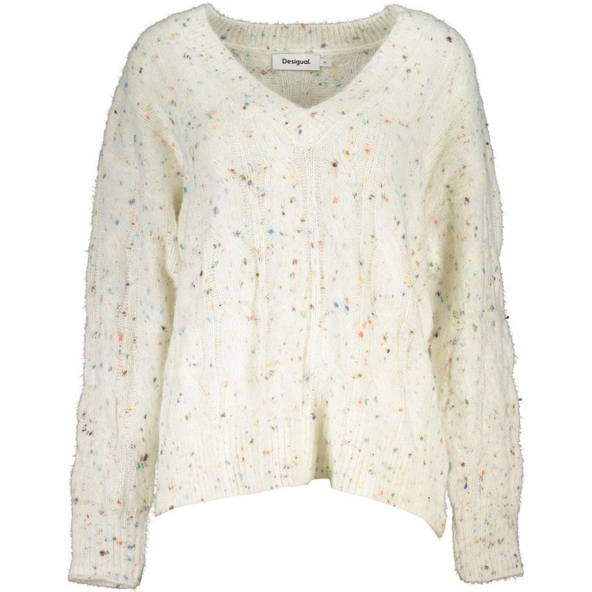 Multicolor gesprenkelter Strickpullover mit V-Ausschnitt