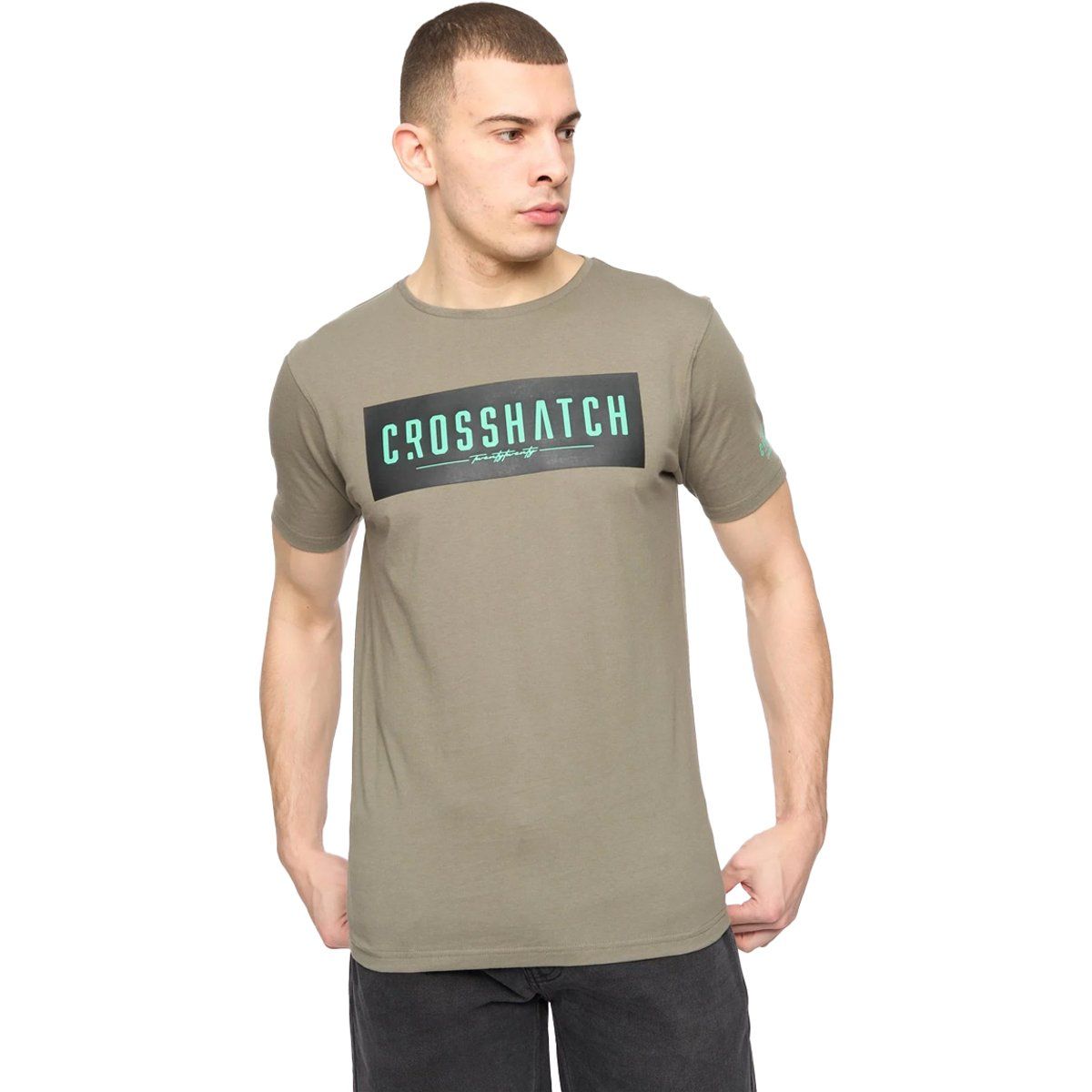 Herren Olivgrünes T-Shirt mit Logo